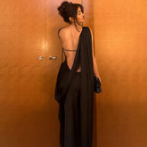Elegant Backless Evening Dress Pile Collar Solid Color